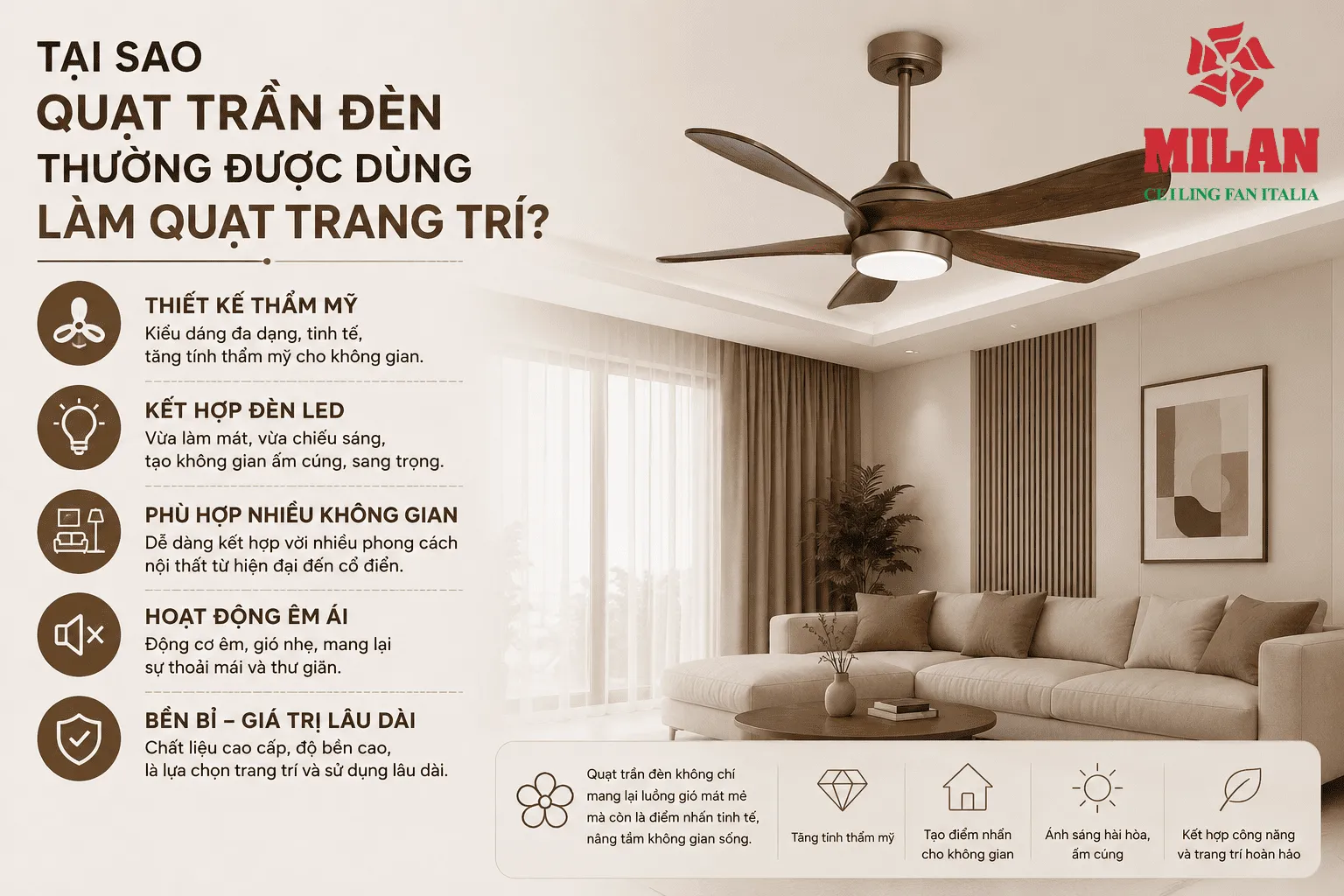 quạt trần đèn làm quạt trang trí